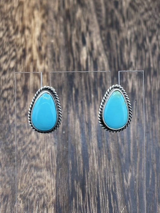 Navajo Handmade Sterling Silver Kingman Turquoise Post Stud Earrings Byron Begay