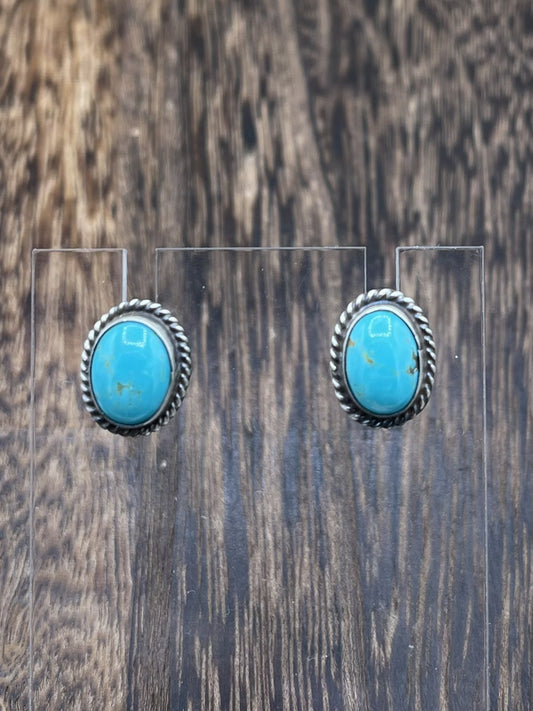 Navajo Handmade Sterling Silver Kingman Turquoise Post Stud Earrings Byron Begay