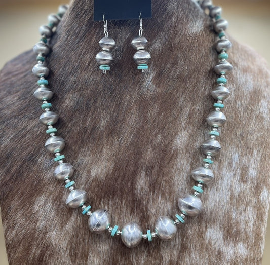 Authentic Native American Navajo Handmade Silver Turquoise Pearl Beads Set