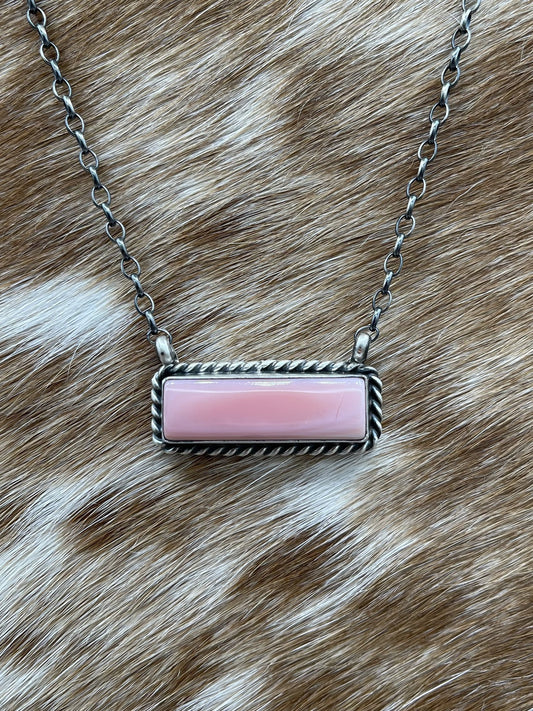 Navajo Handmade Sterling Silver Pink Conch Bar Necklace 18” By Augustine Largo