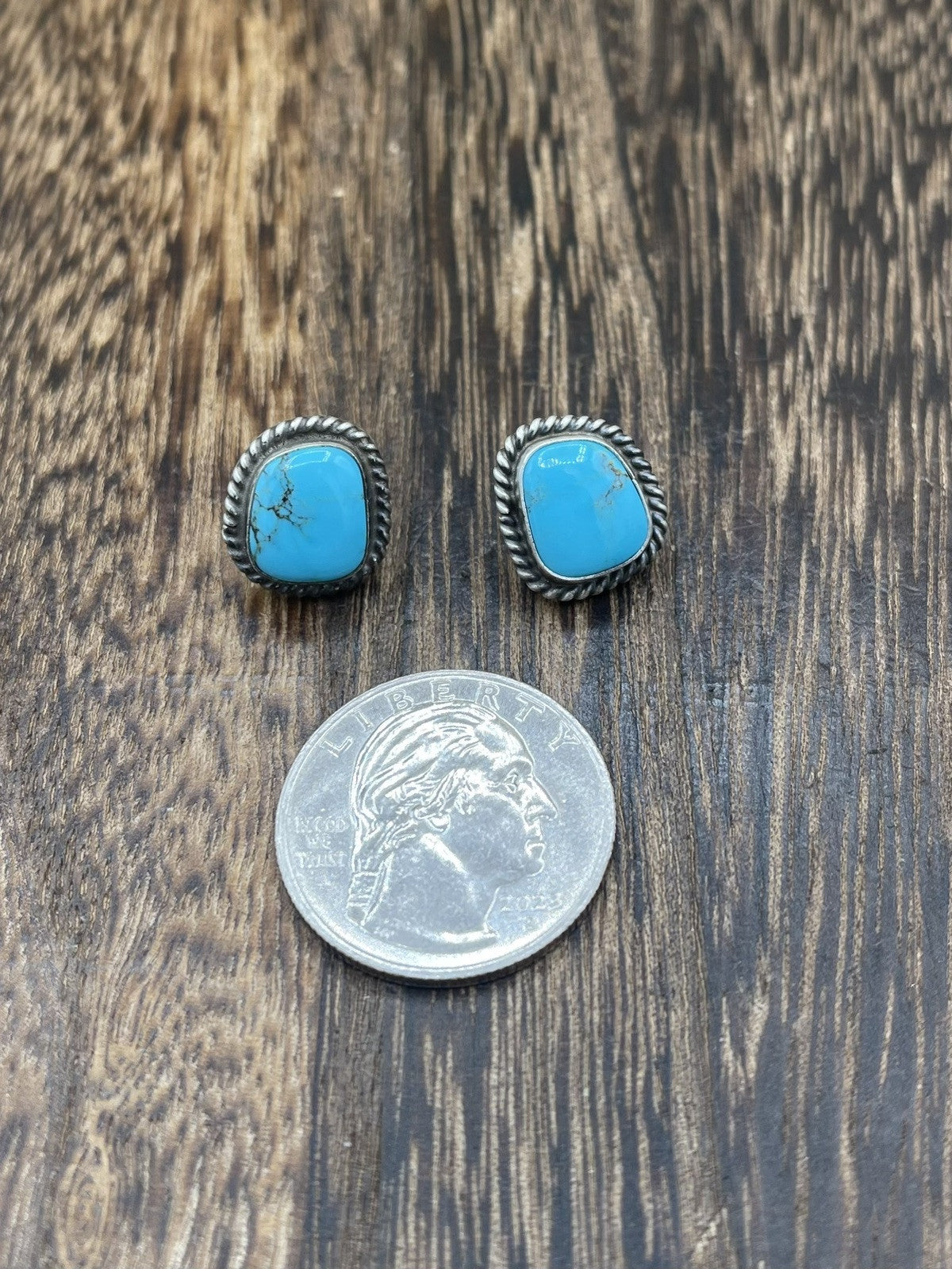 Navajo Handmade Sterling Silver Kingman Turquoise Post Stud Earrings Byron Begay