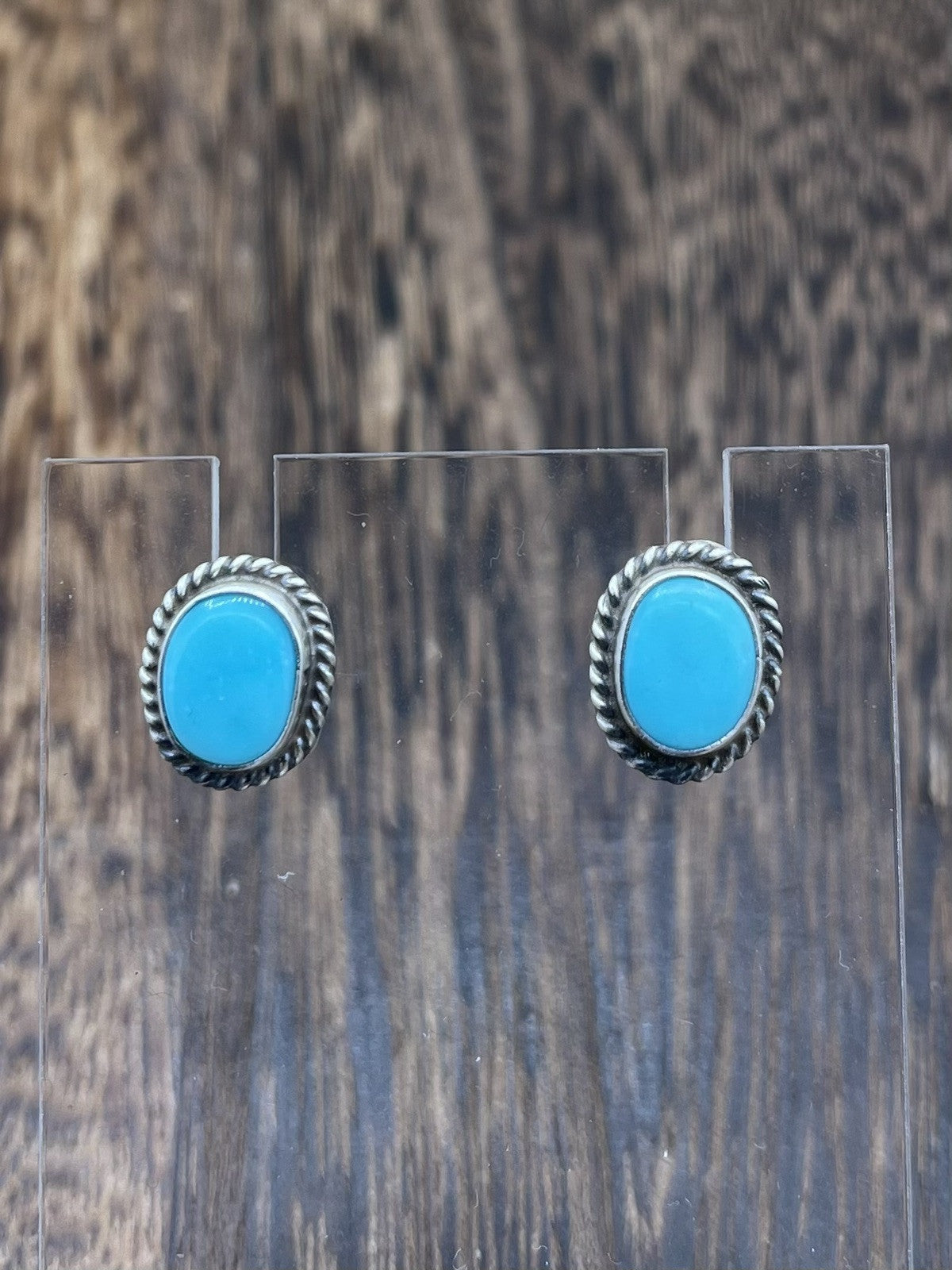 Navajo Handmade Sterling Silver Kingman Turquoise Post Stud Earrings Byron Begay