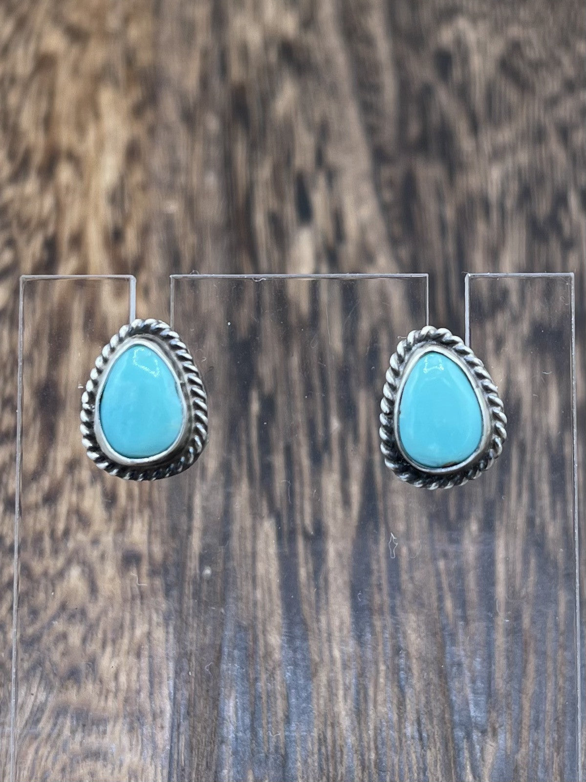 Navajo Handmade Sterling Silver Kingman Turquoise Post Stud Earrings Byron Begay