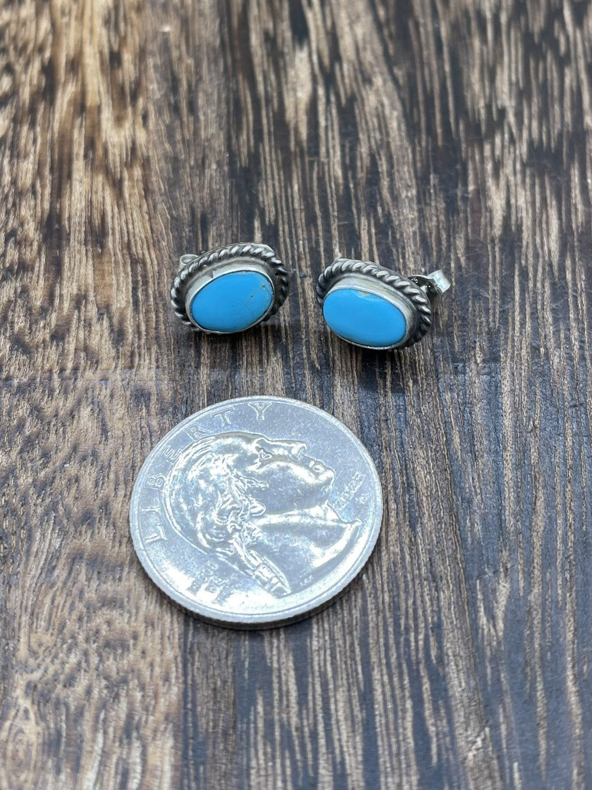 Navajo Handmade Sterling Silver Kingman Turquoise Post Stud Earrings Byron Begay