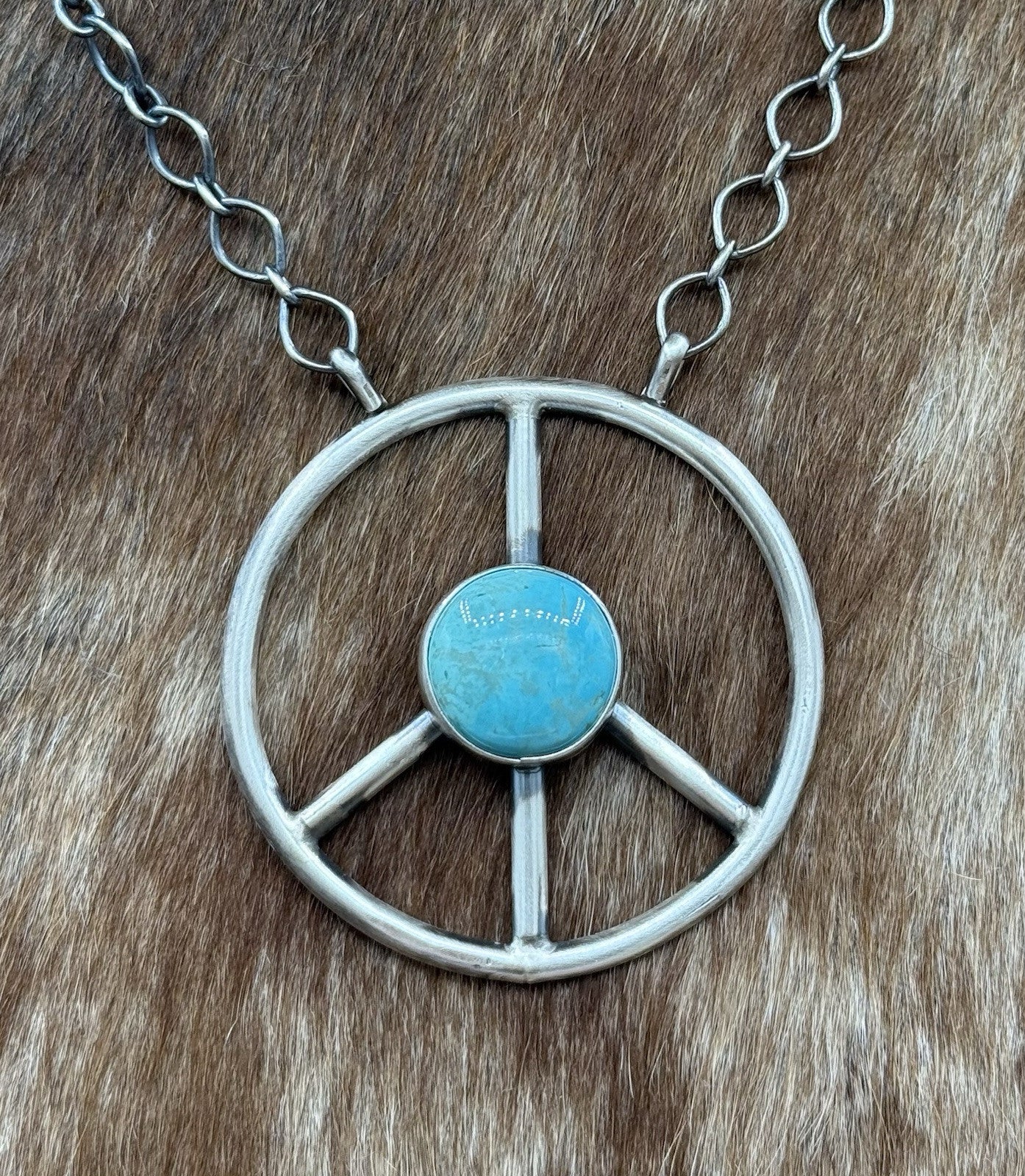 Native American Navajo handmade Sterling Silver Turquoise Peace Hippie Necklace