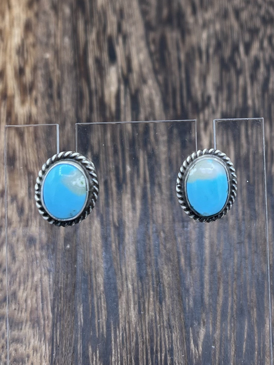 Navajo Handmade Sterling Silver Kingman Turquoise Post Stud Earrings Byron Begay