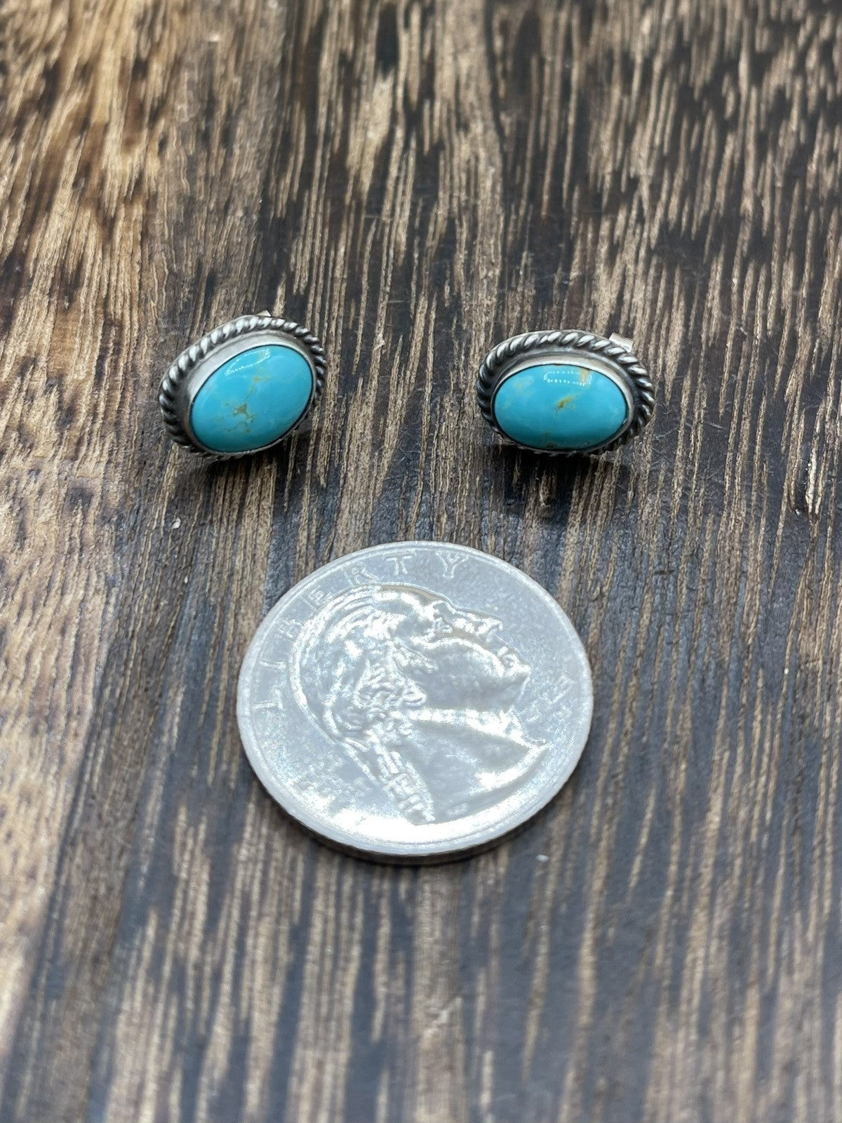 Navajo Handmade Sterling Silver Kingman Turquoise Post Stud Earrings Byron Begay