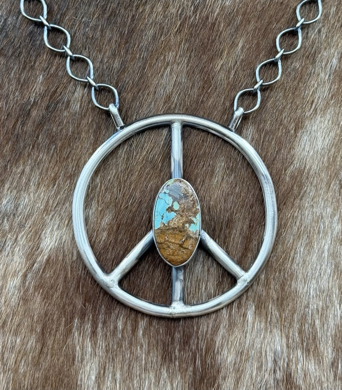 Navajo handmade Sterling Silver Number 8 Turquoise Peace Hippie Necklace 18”