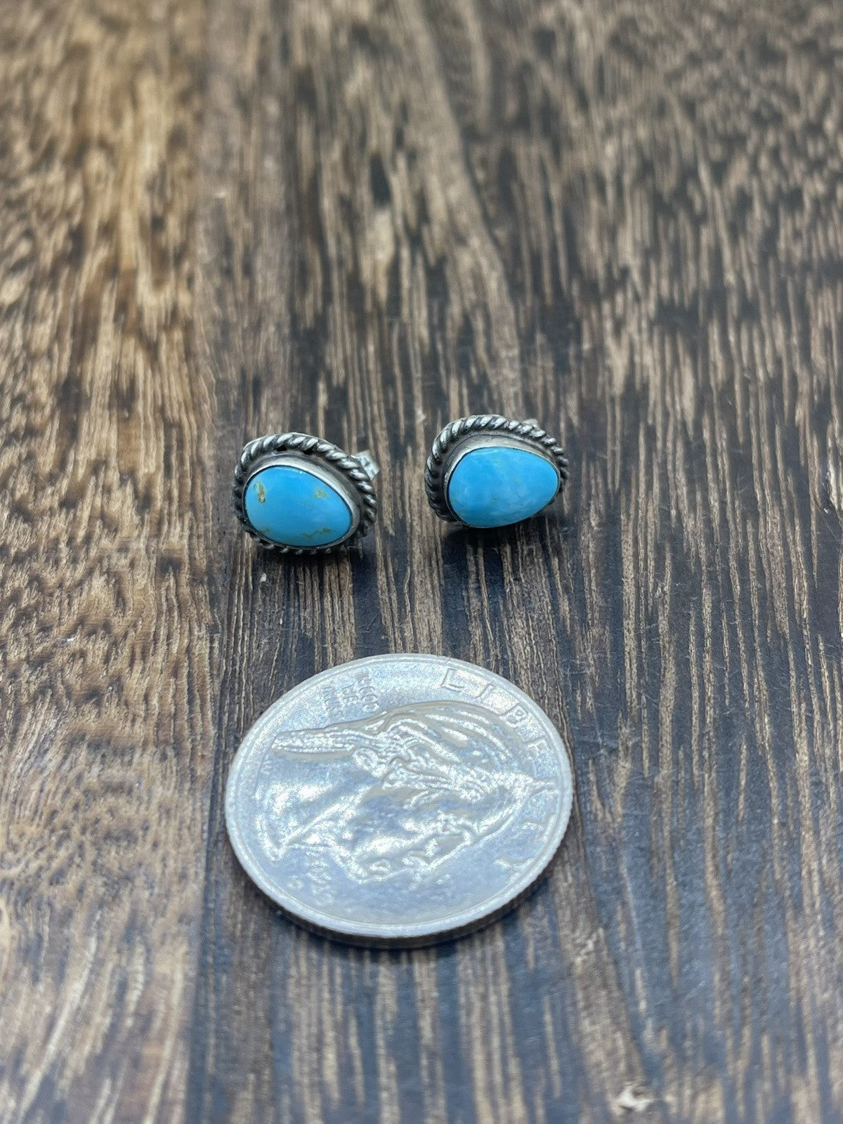 Navajo Handmade Sterling Silver Kingman Turquoise Post Stud Earrings Byron Begay