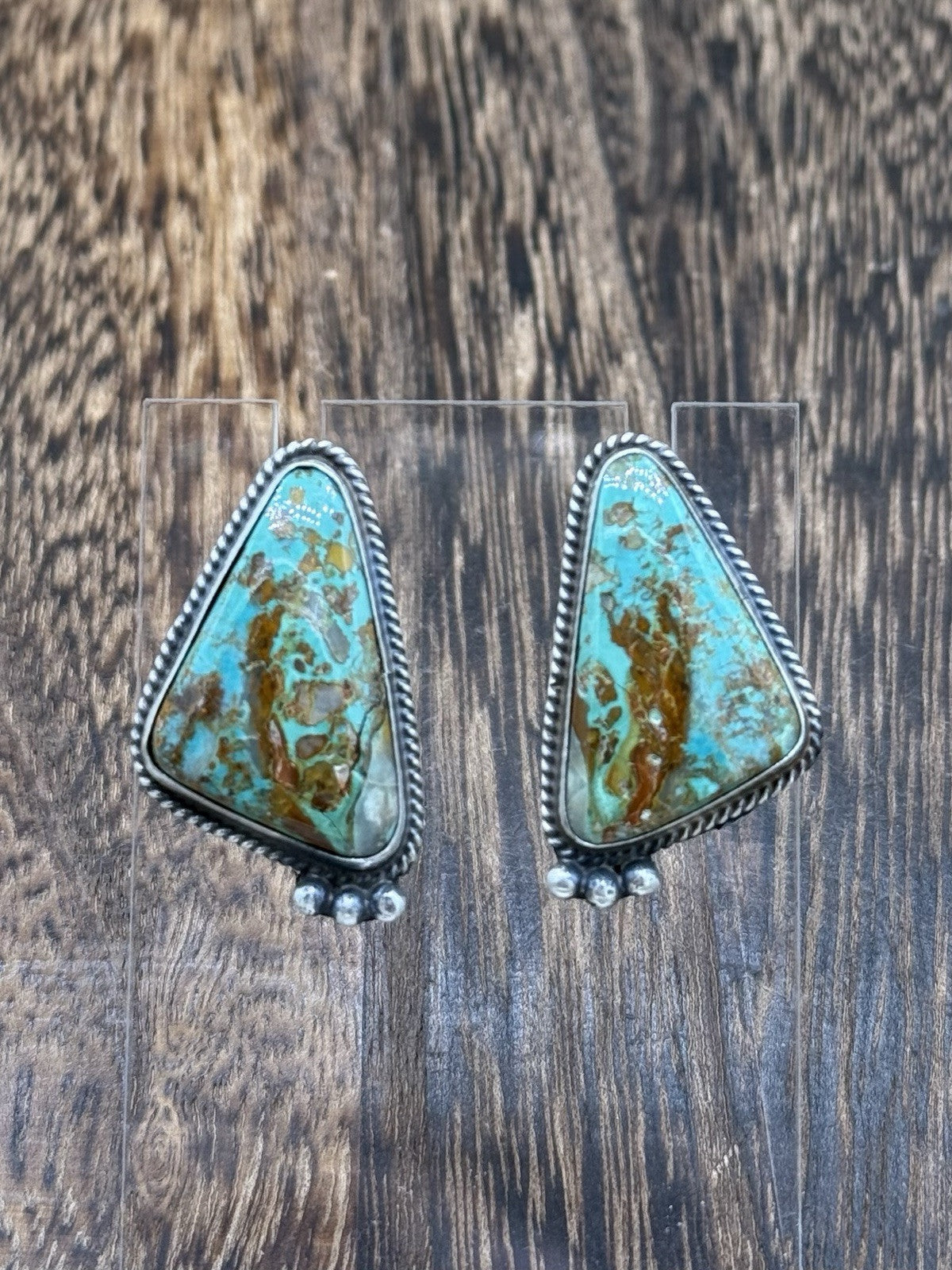 Navajo Handmade Sterling Silver Blue Glacier Turquoise Post Earrings Byron Begay