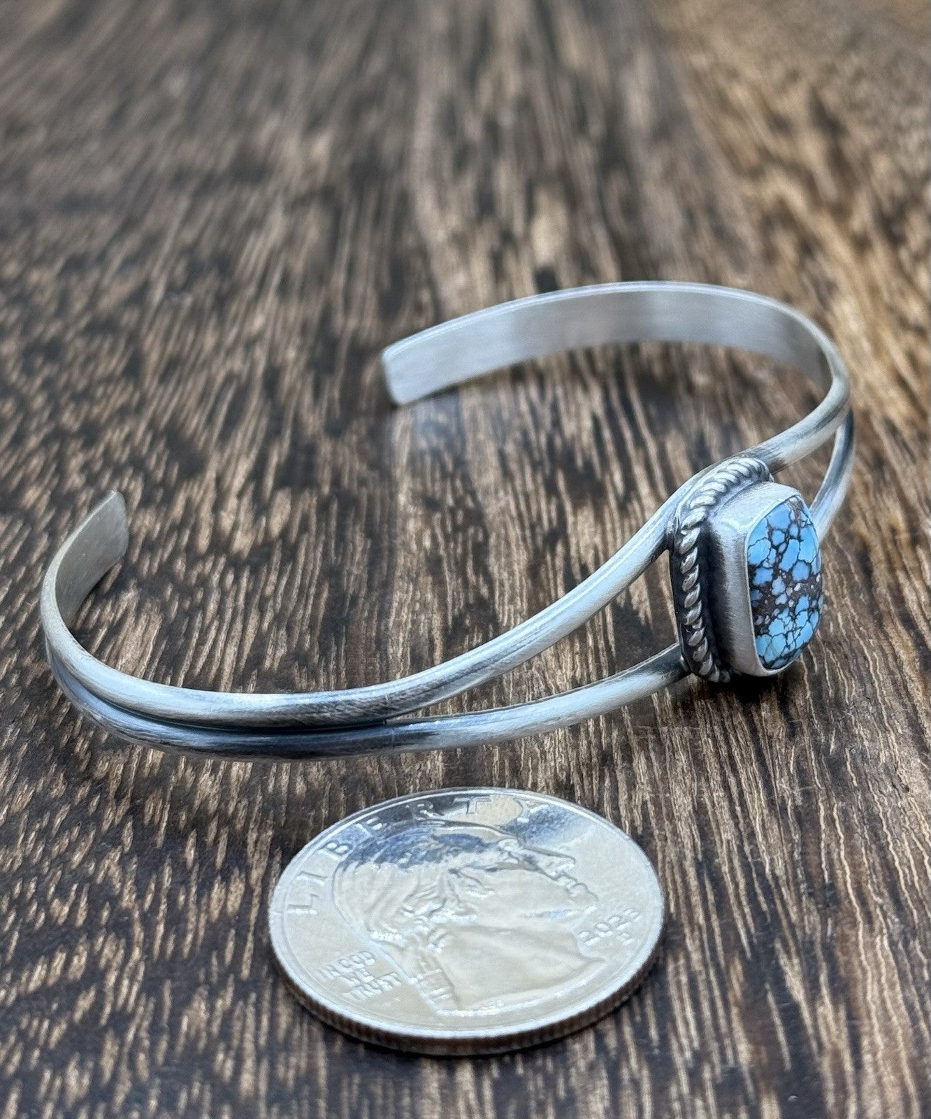 Navajo Handmade Sterling Silver Golden Hills Turquoise Stacker Old Look Bracelet