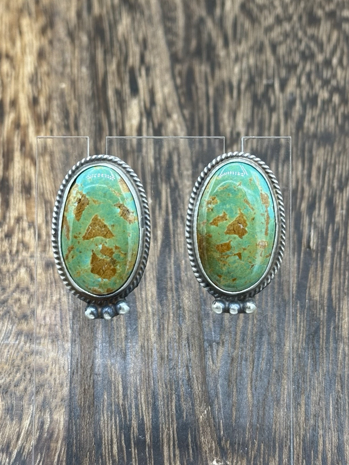 Navajo Handmade Sterling Silver Blue Glacier Turquoise Post Earrings Byron Begay