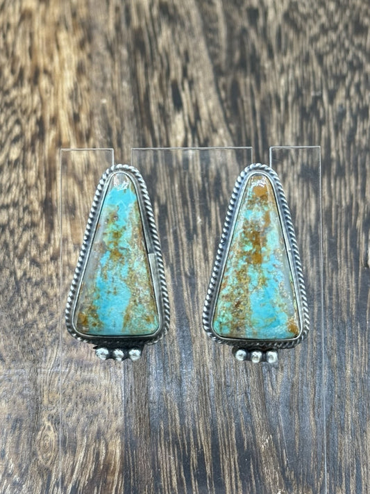 Navajo Handmade Sterling Silver Blue Glacier Turquoise Post Earrings Byron Begay