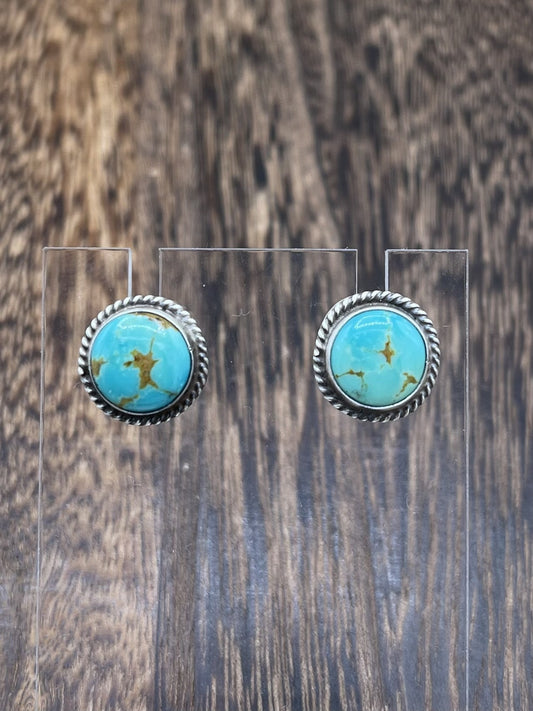 Navajo Handmade Sterling Silver Kingman Turquoise Post Stud Earrings Byron Begay