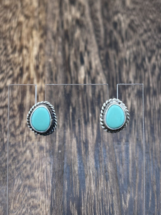 Navajo Handmade Sterling Silver Kingman Turquoise Post Stud Earrings Byron Begay