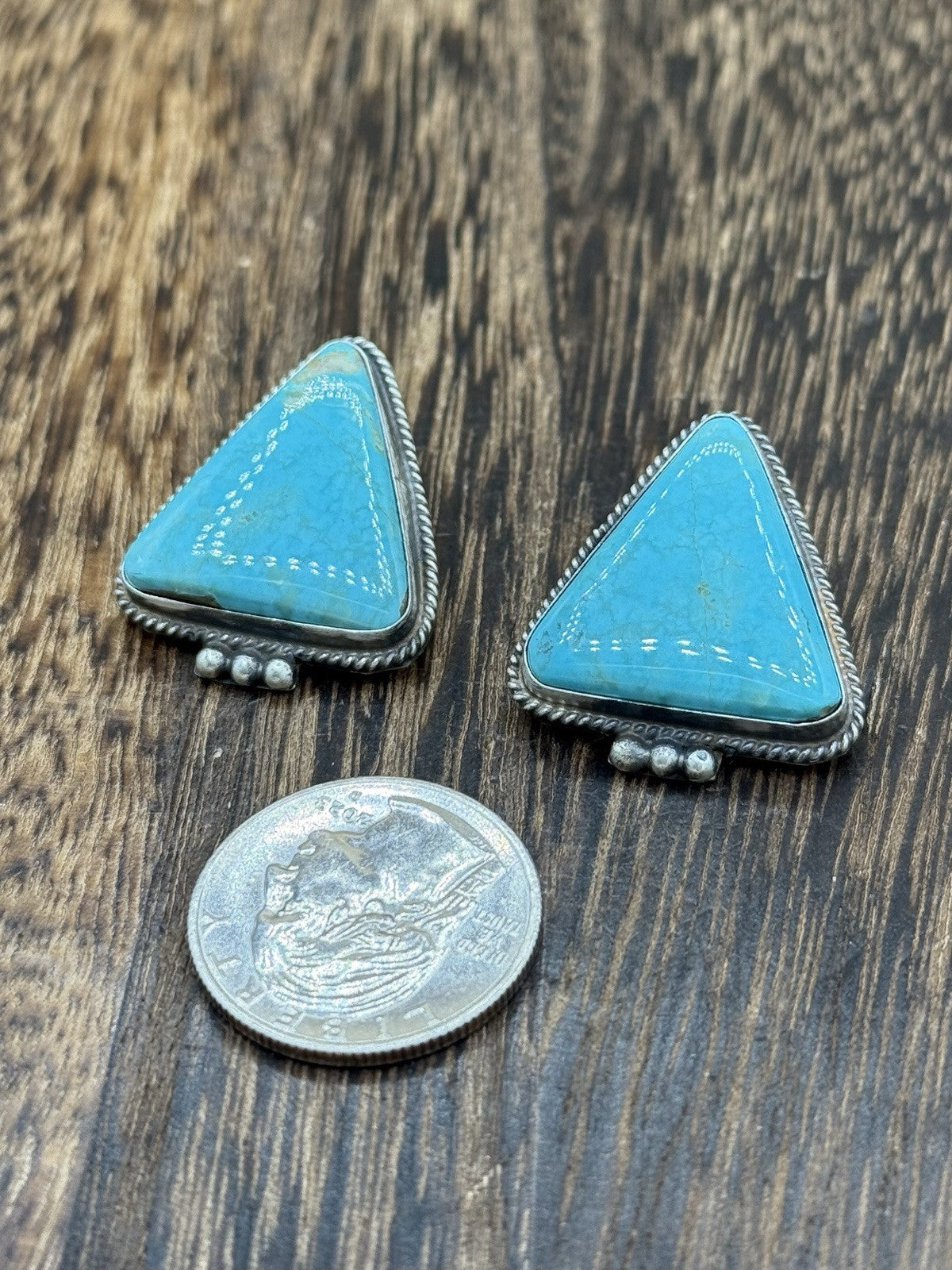 Navajo Handmade Sterling Silver Blue Glacier Turquoise Post Earrings Byron Begay