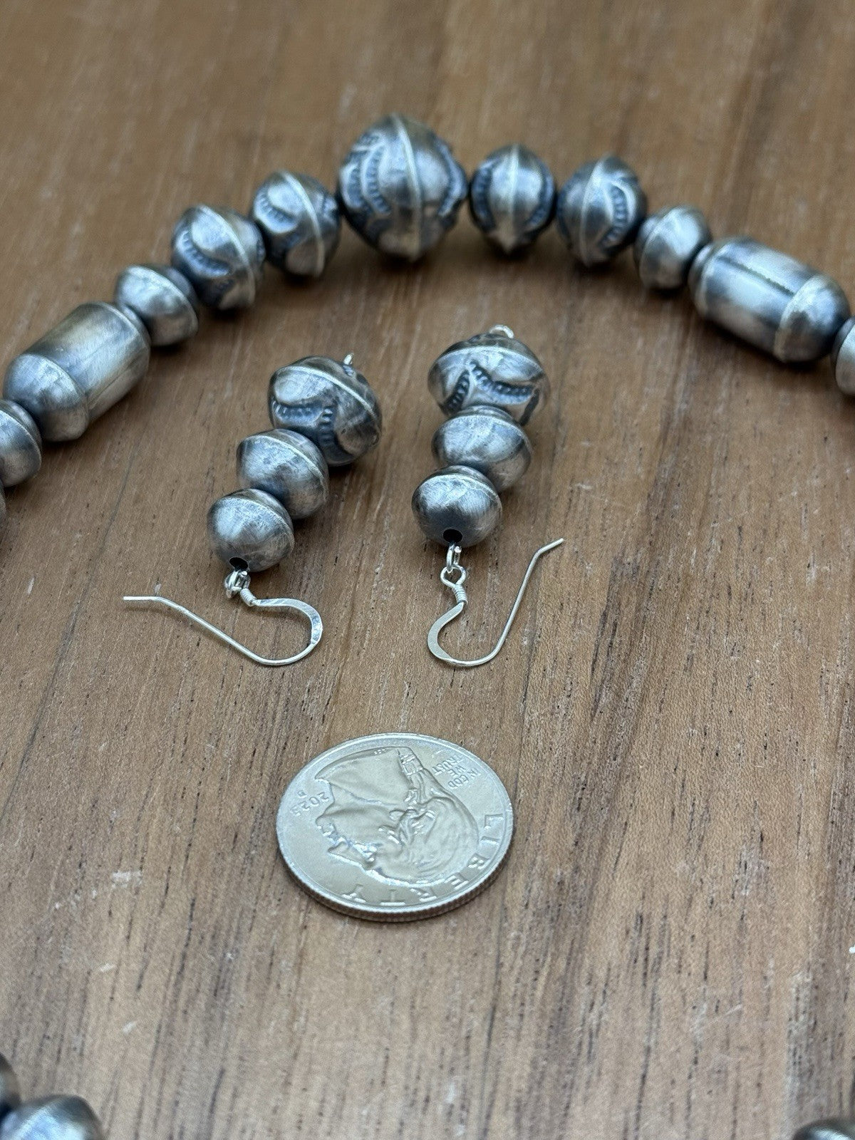 Authentic Navajo Handmade Old Look Navajo Pearl Bead Necklace And Earrings 18”