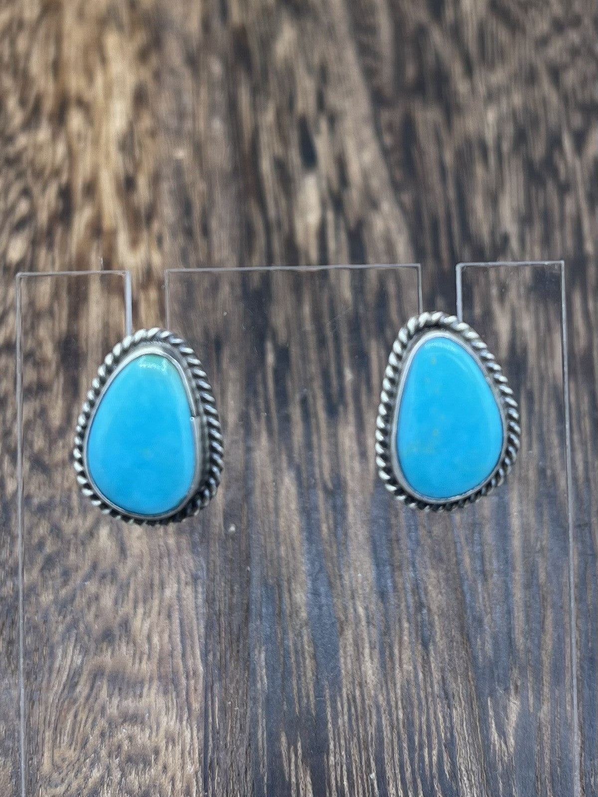 Navajo Handmade Sterling Silver Kingman Turquoise Post Stud Earrings Byron Begay