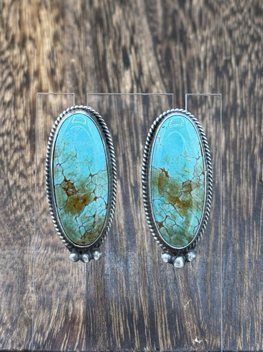 Navajo Handmade Sterling Silver Blue Glacier Turquoise Post Earrings Byron Begay