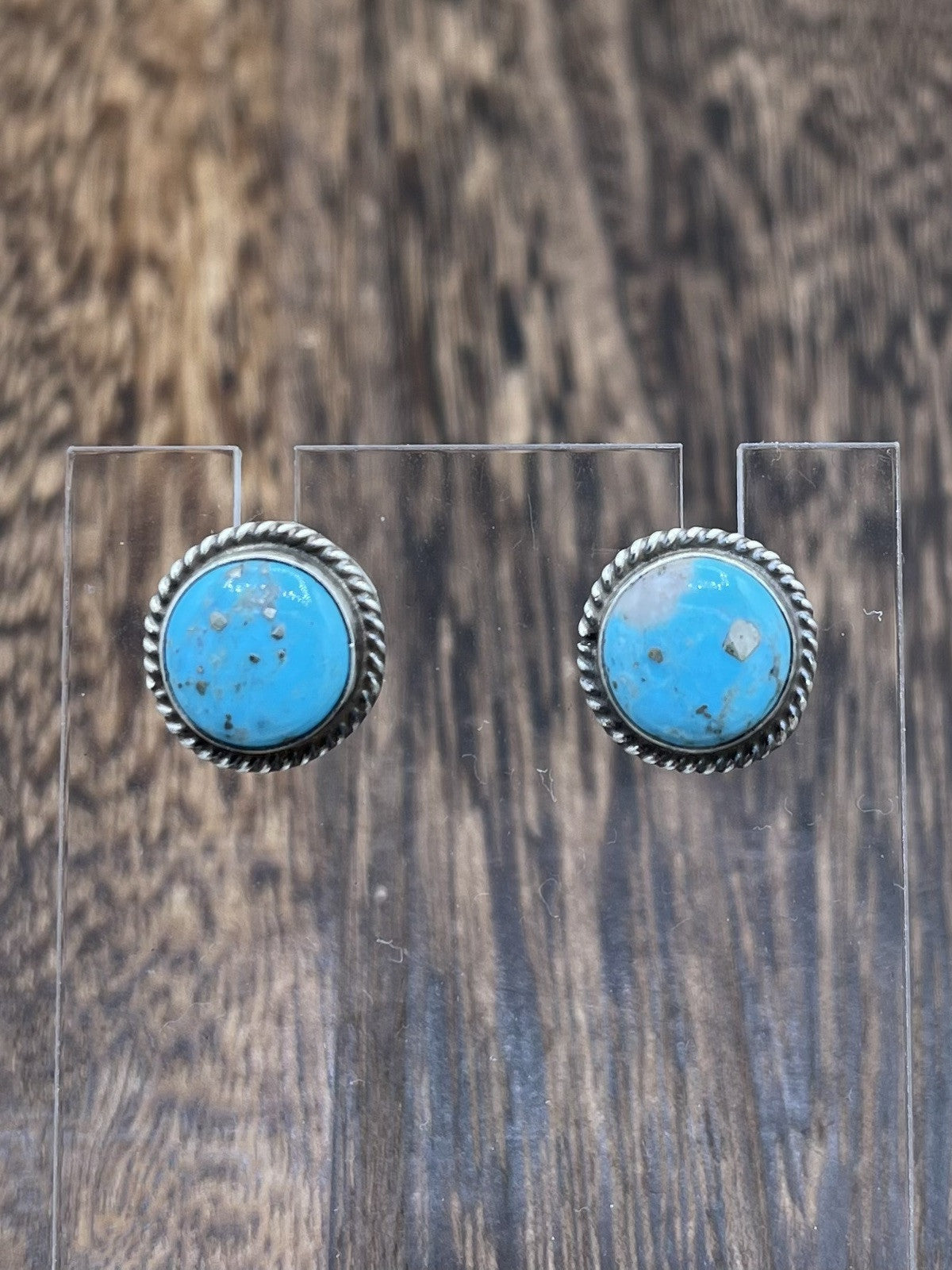 Navajo Handmade Sterling Silver Kingman Turquoise Post Stud Earrings Byron Begay