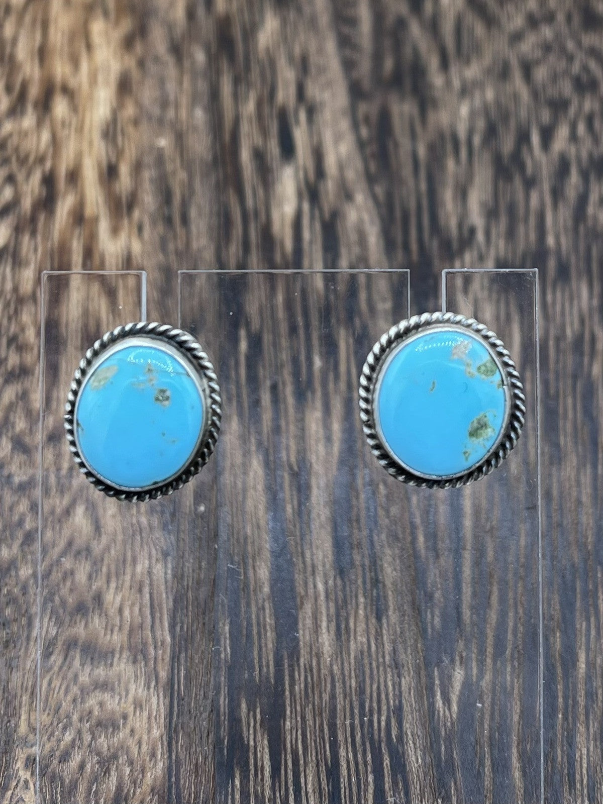 Navajo Handmade Sterling Silver Kingman Turquoise Post Stud Earrings Byron Begay