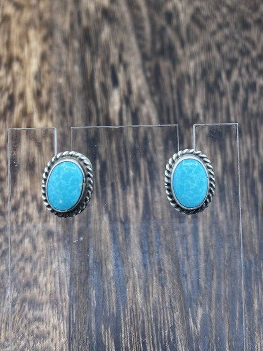 Navajo Handmade Sterling Silver Kingman Turquoise Post Stud Earrings Byron Begay