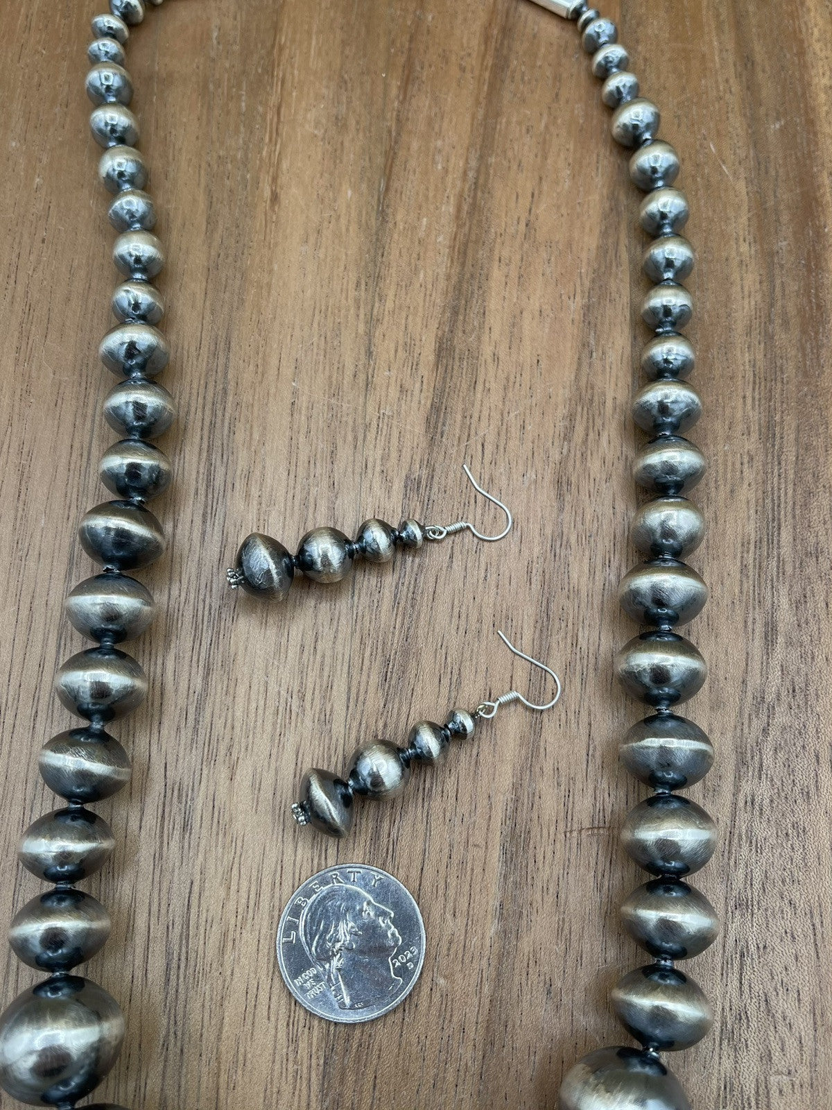 Authentic Navajo Handmade Old Look Pearl Bead Necklace And Earring Treva Jim 24”