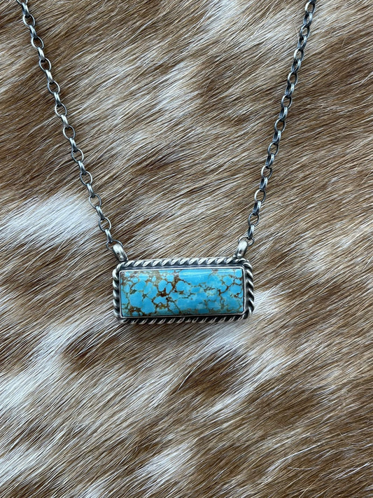 Navajo Handmade Sterling Silver #8 Turquoise Bar Necklace 18” by Augustine Largo