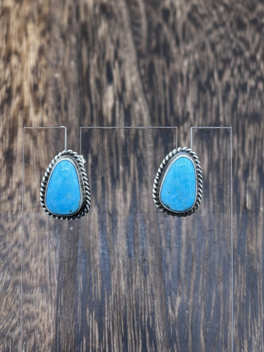 Navajo Handmade Sterling Silver Kingman Turquoise Post Stud Earrings Byron Begay