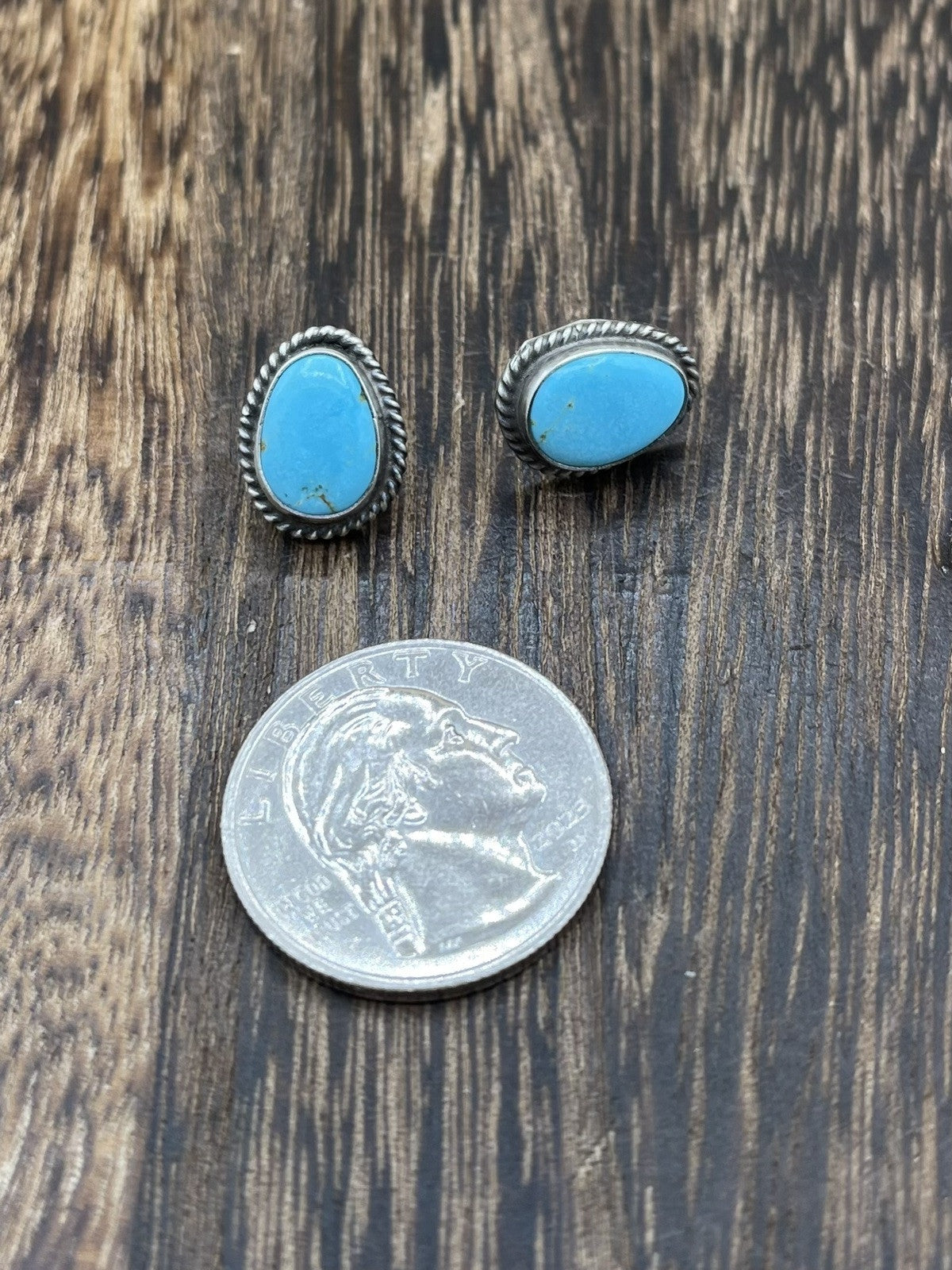 Navajo Handmade Sterling Silver Kingman Turquoise Post Stud Earrings Byron Begay