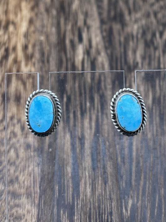 Navajo Handmade Sterling Silver Kingman Turquoise Post Stud Earrings Byron Begay