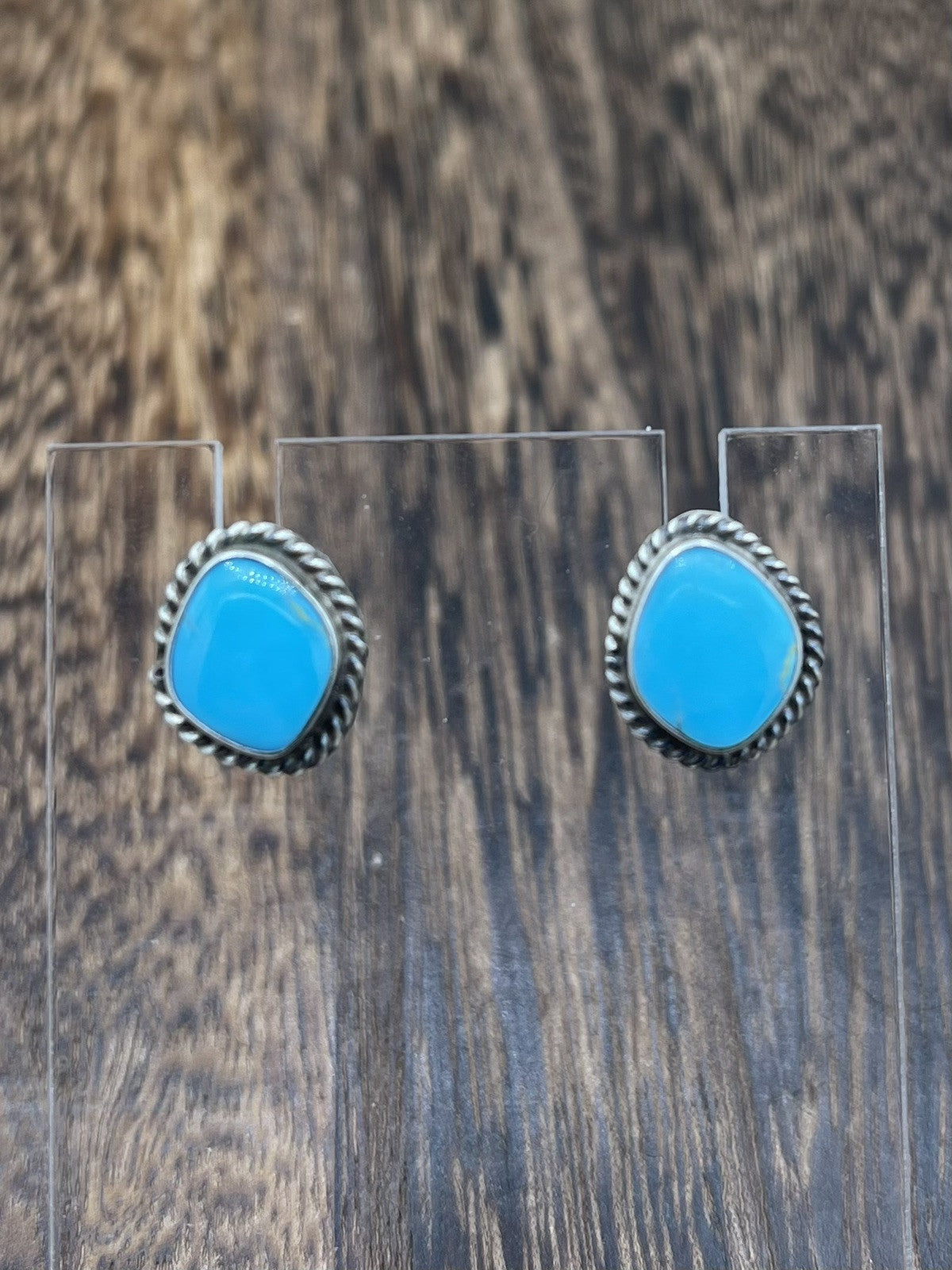 Navajo Handmade Sterling Silver Kingman Turquoise Post Stud Earrings Byron Begay