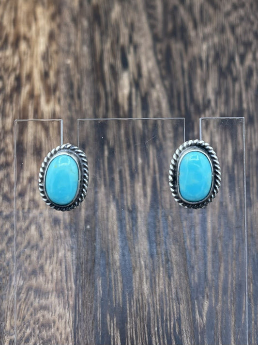 Navajo Handmade Sterling Silver Kingman Turquoise Post Stud Earrings Byron Begay