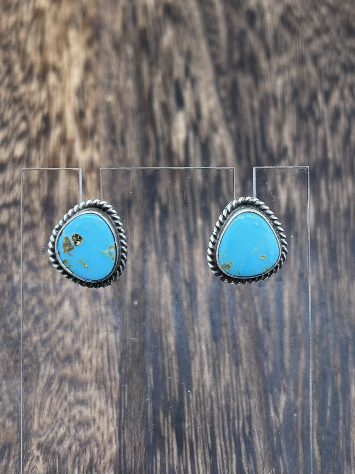 Navajo Handmade Sterling Silver Kingman Turquoise Post Stud Earrings Byron Begay