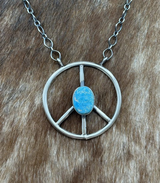 Native American Navajo handmade Sterling Silver Turquoise Peace Hippie Necklace