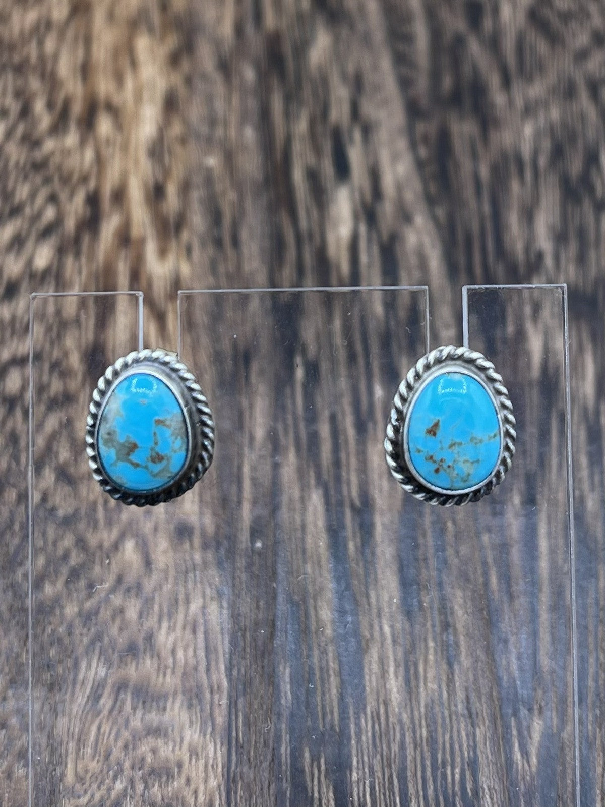 Navajo Handmade Sterling Silver Kingman Turquoise Post Stud Earrings Byron Begay