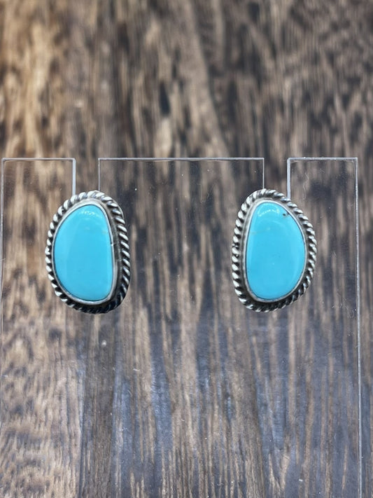 Navajo Handmade Sterling Silver Kingman Turquoise Post Stud Earrings Byron Begay