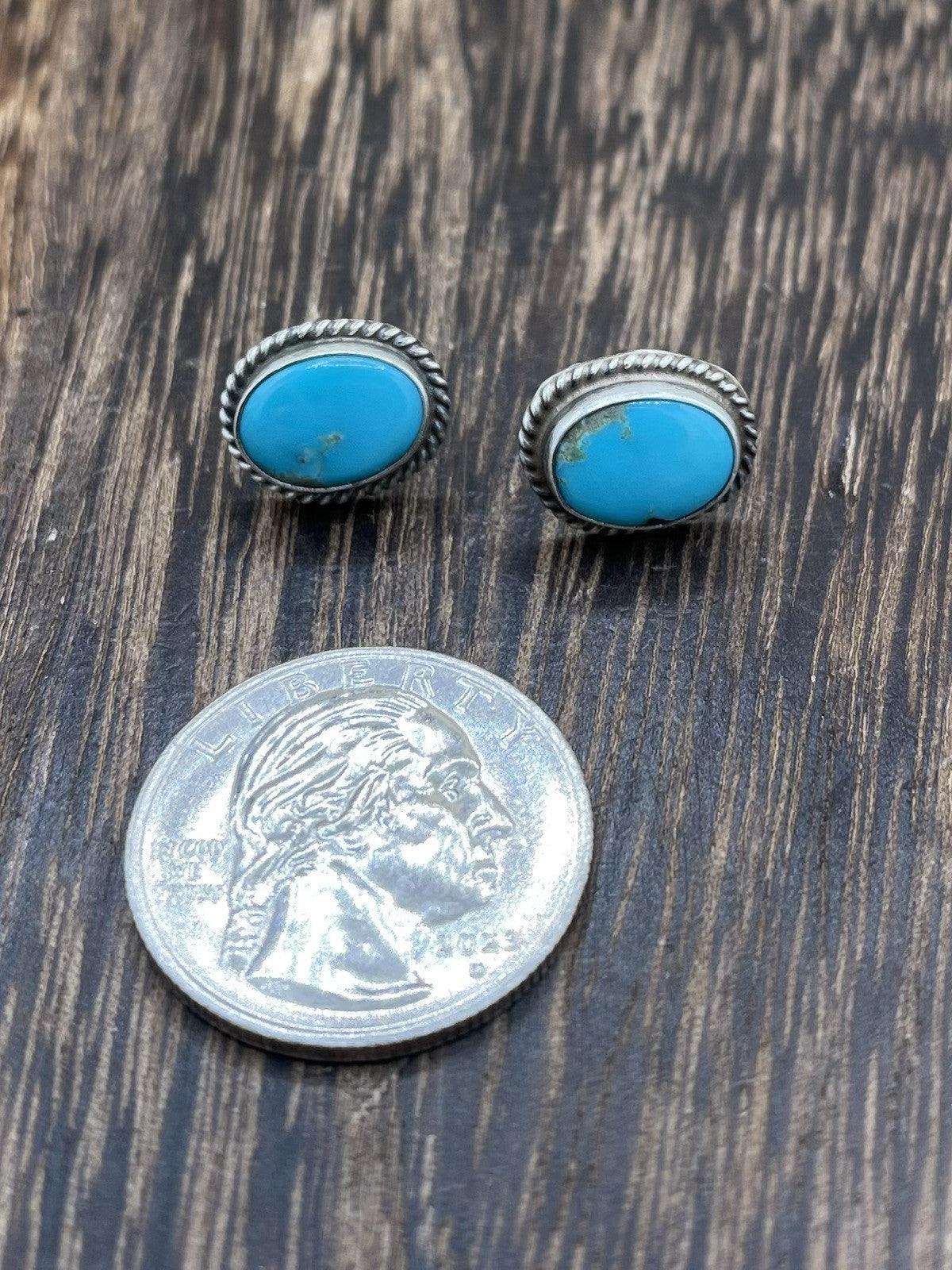 Navajo Handmade Sterling Silver Kingman Turquoise Post Stud Earrings Byron Begay