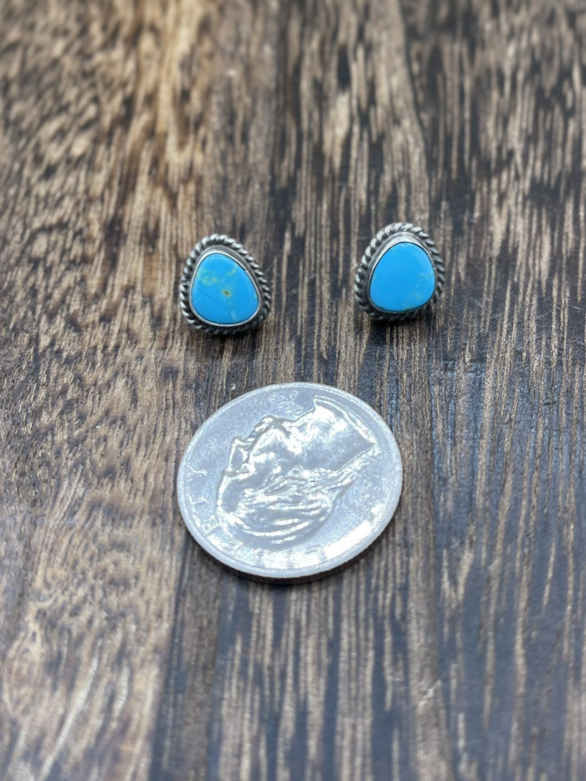 Navajo Handmade Sterling Silver Kingman Turquoise Post Stud Earrings Byron Begay