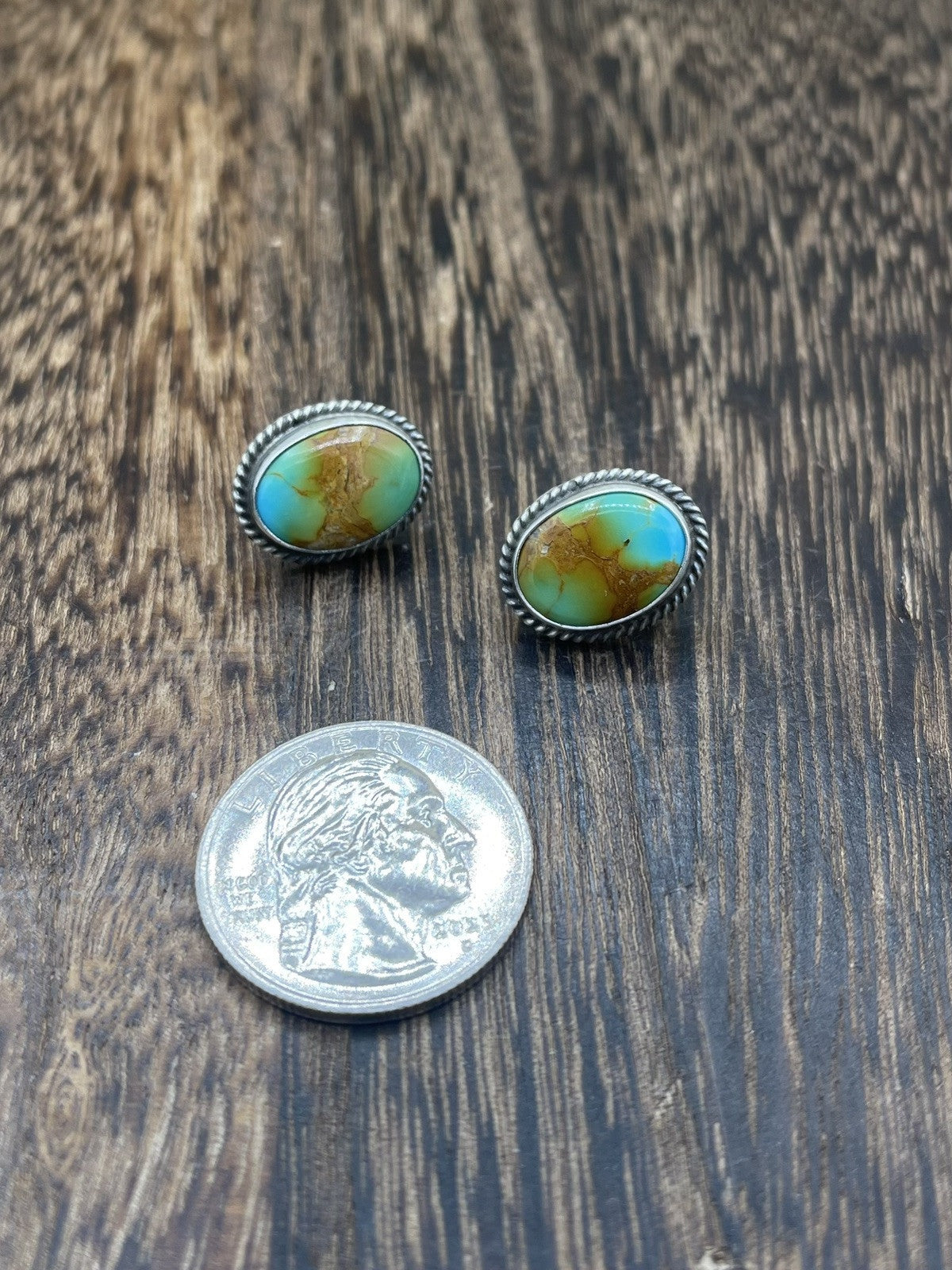 Navajo Handmade Sterling Silver Kingman Turquoise Post Stud Earrings Byron Begay