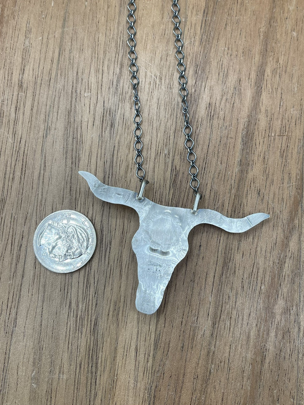 Navajo Handmade Sterling Silver Kingman Turquoise Longhorn Necklace By Betta Lee