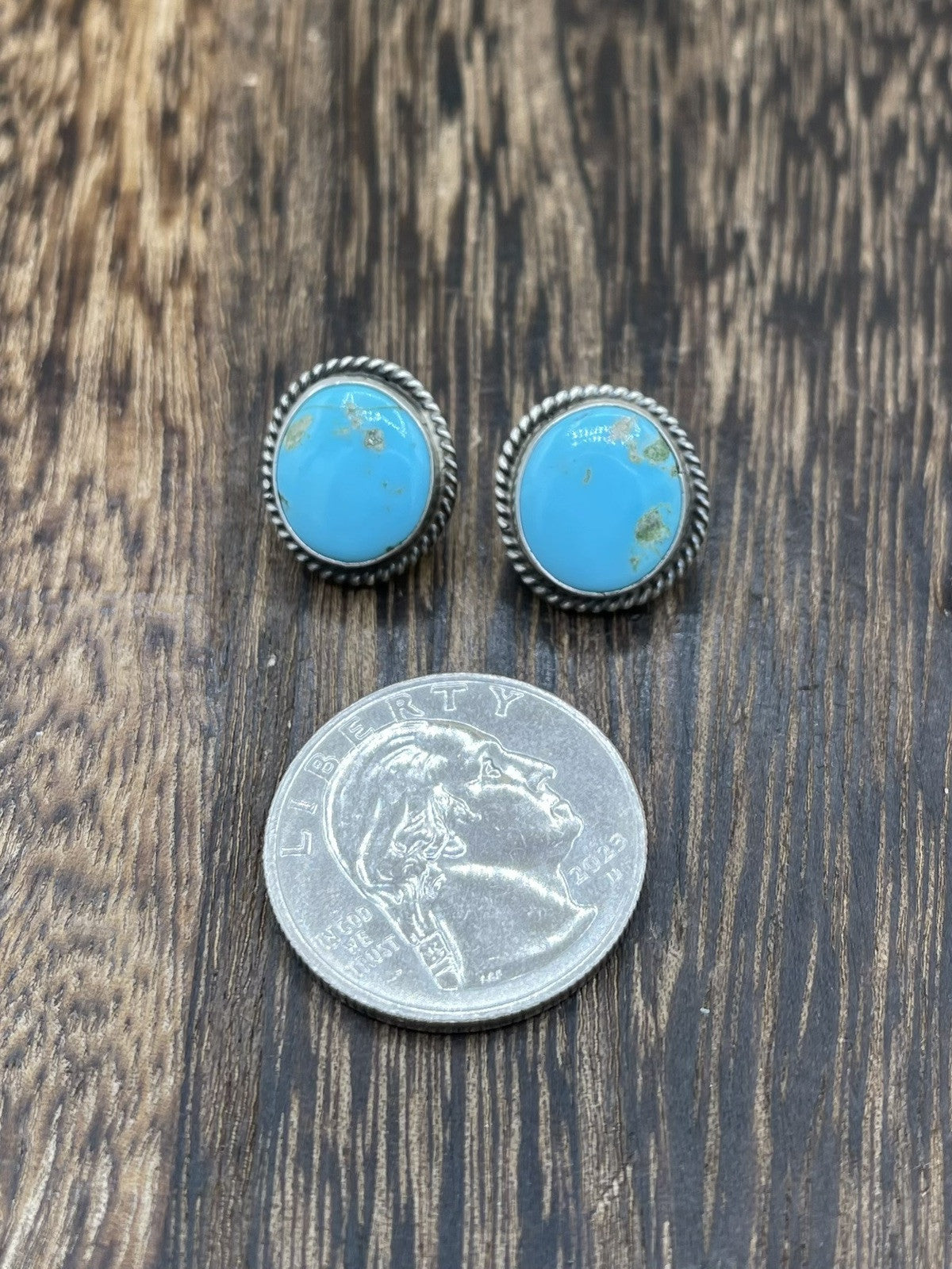 Navajo Handmade Sterling Silver Kingman Turquoise Post Stud Earrings Byron Begay