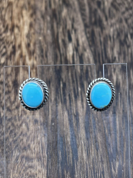 Navajo Handmade Sterling Silver Kingman Turquoise Post Stud Earrings Byron Begay