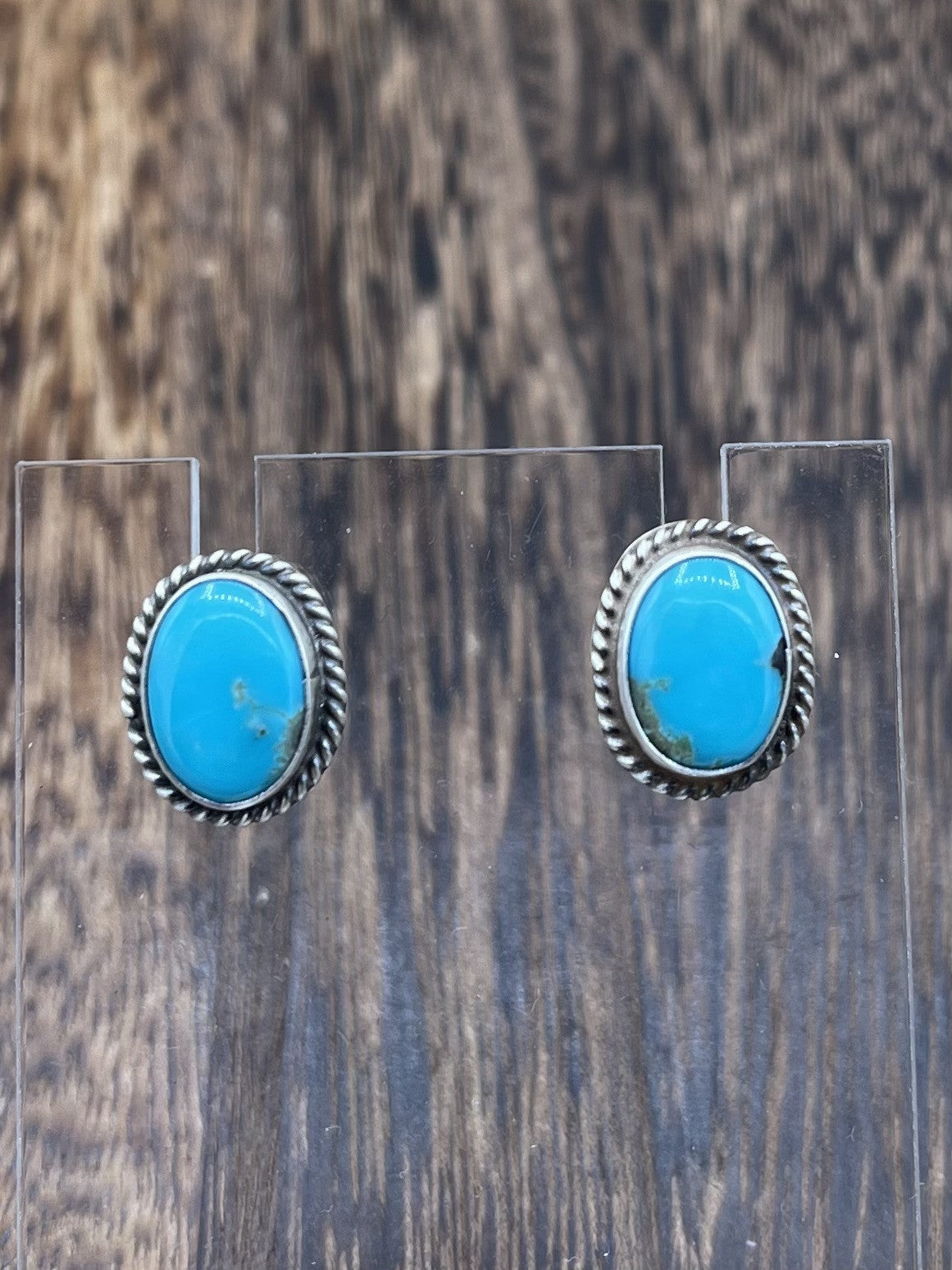 Navajo Handmade Sterling Silver Kingman Turquoise Post Stud Earrings Byron Begay