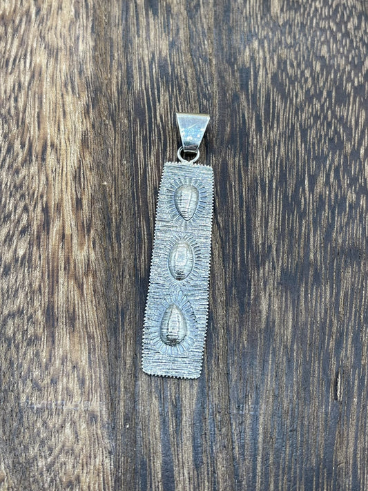 Navajo Handmade Sterling Silver Stamped Old Look Pendant By Ronnie Henry