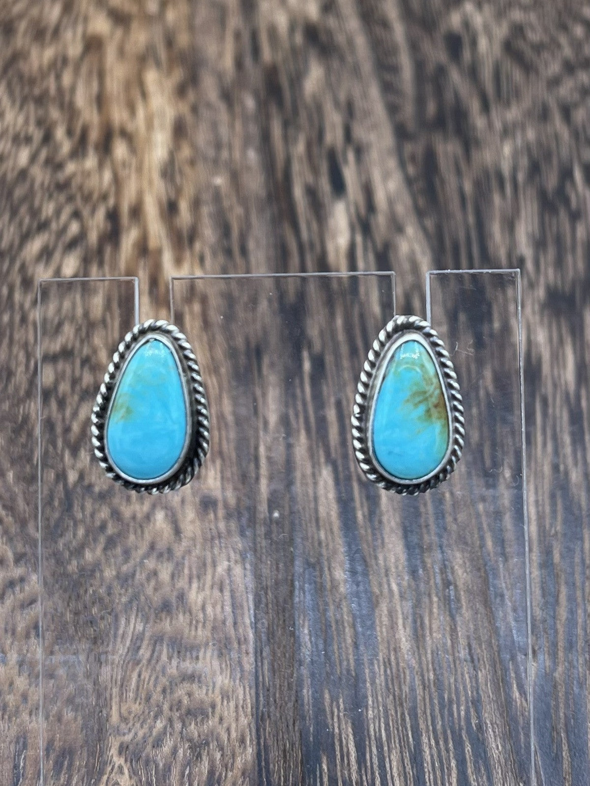 Navajo Handmade Sterling Silver Kingman Turquoise Post Stud Earrings Byron Begay