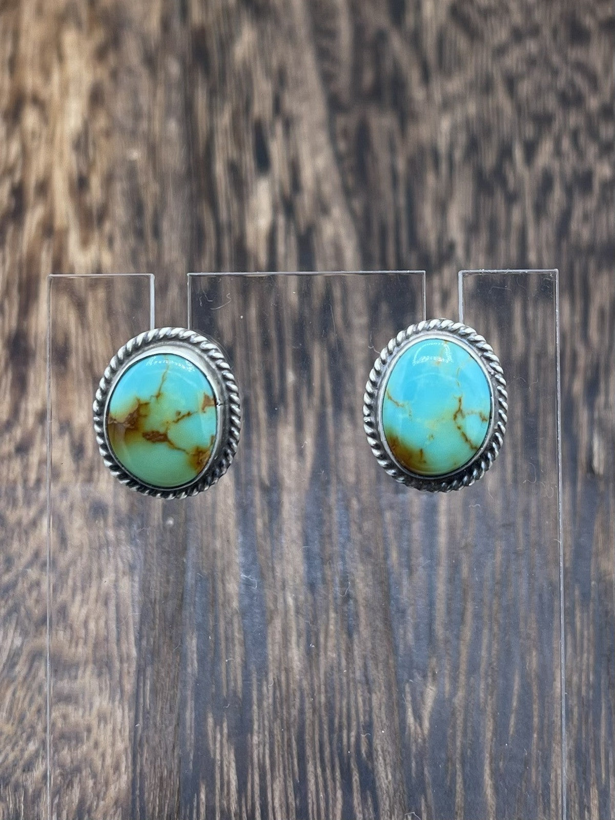 Navajo Handmade Sterling Silver Kingman Turquoise Post Stud Earrings Byron Begay