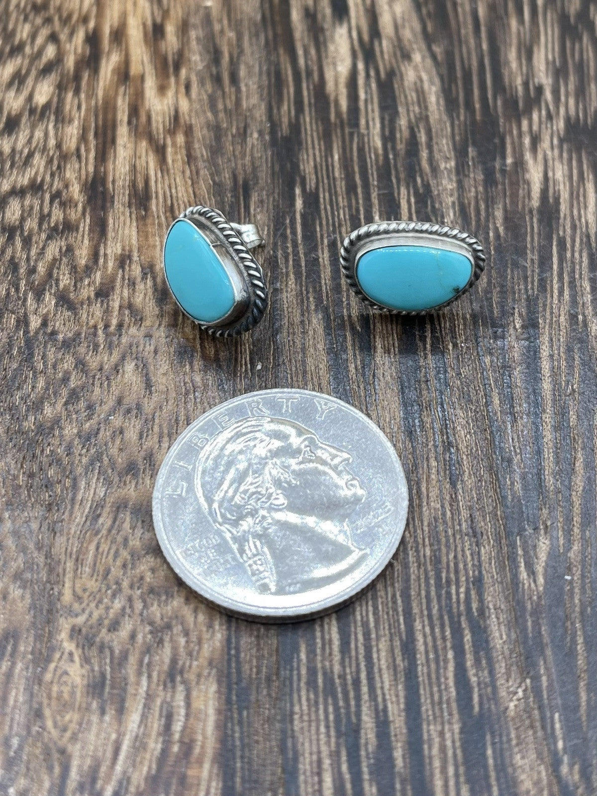 Navajo Handmade Sterling Silver Kingman Turquoise Post Stud Earrings Byron Begay