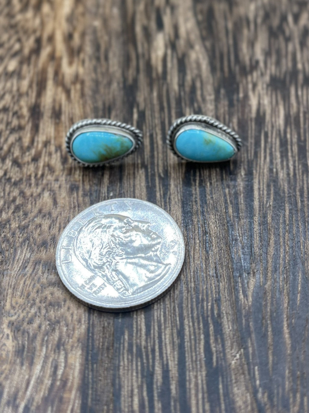 Navajo Handmade Sterling Silver Kingman Turquoise Post Stud Earrings Byron Begay