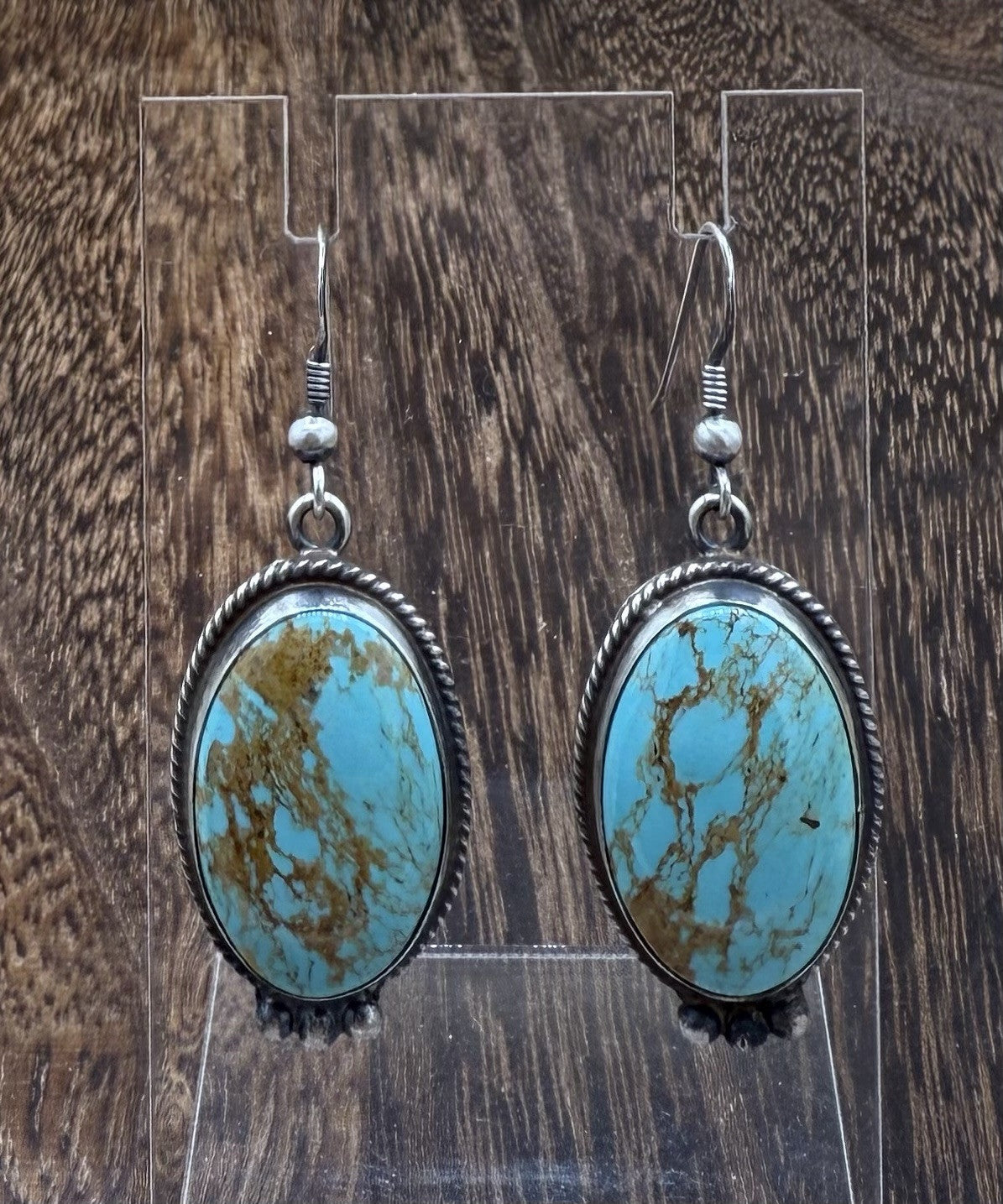 Navajo Handmade Sterling Silver Blue Glacier Turquoise Dangle Earrings Byron B.